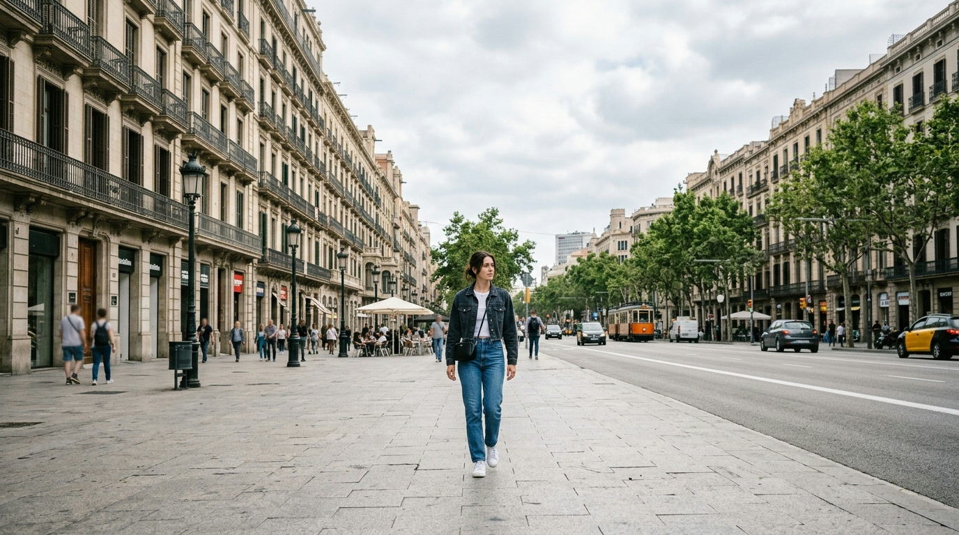 Woman in high-rise denim on the street