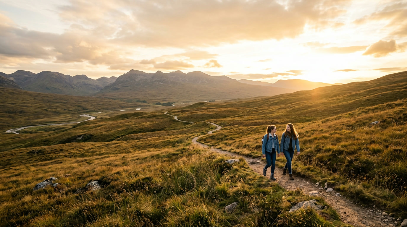 Two people in denim at golden hour