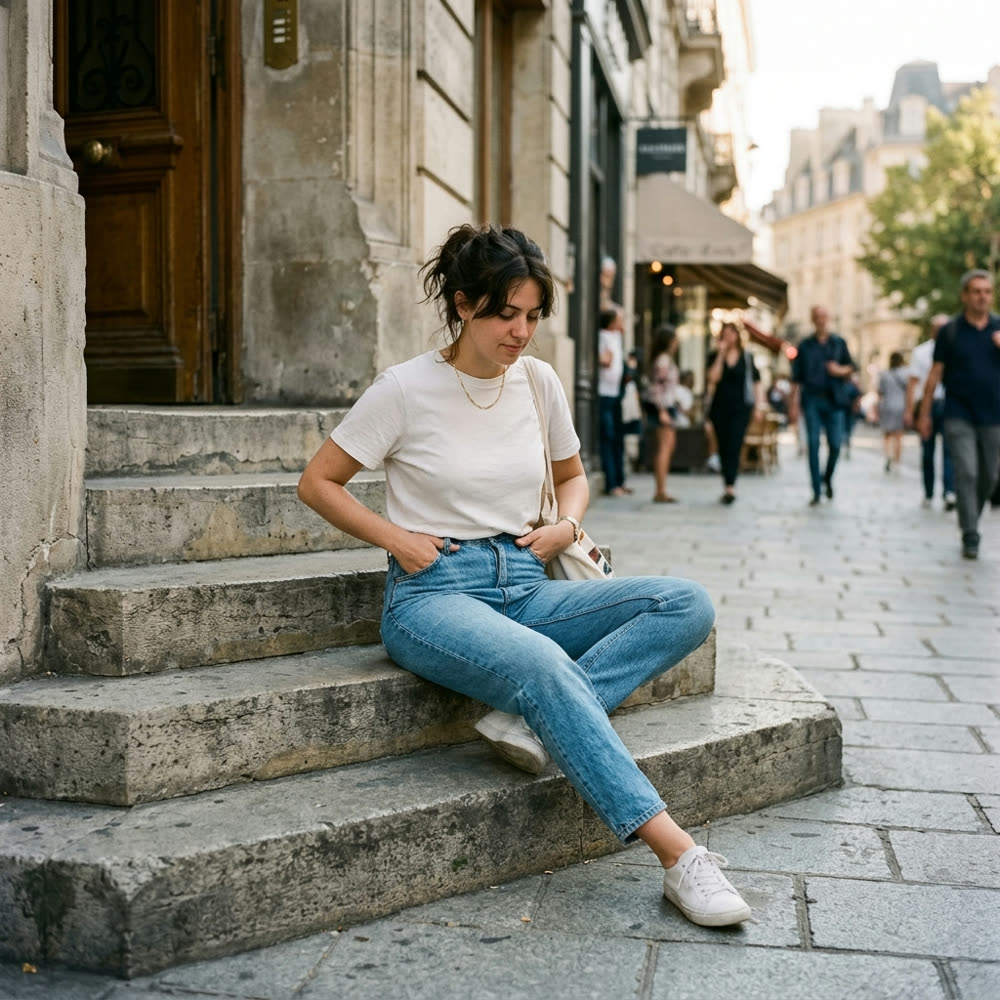 High-rise blue jeans